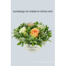 Rose Sage Leave Artificial Flower Mixed with Iron Pot (51115)